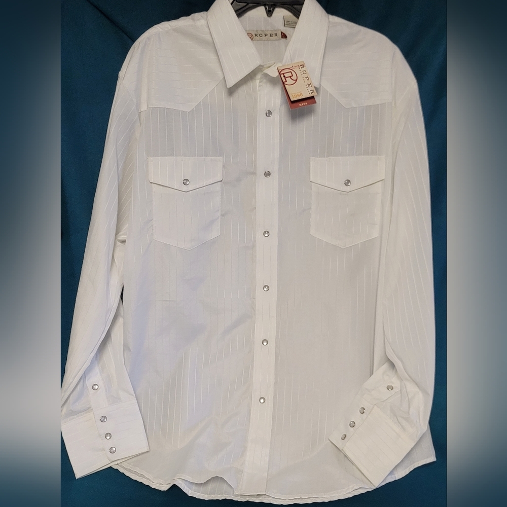 Roper Men's White Pearl Snap Button Down Shirt XL